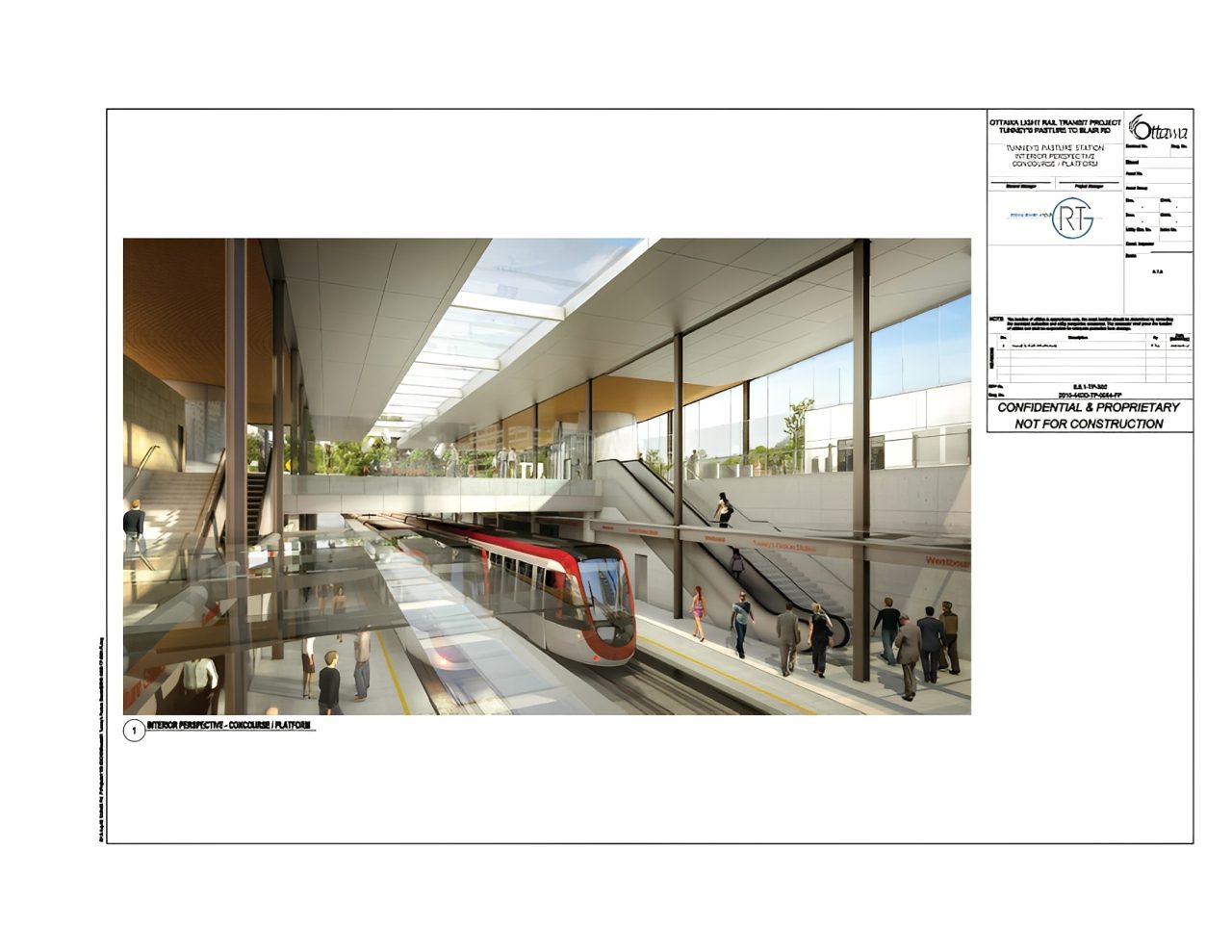 Modern train station interior with passengers