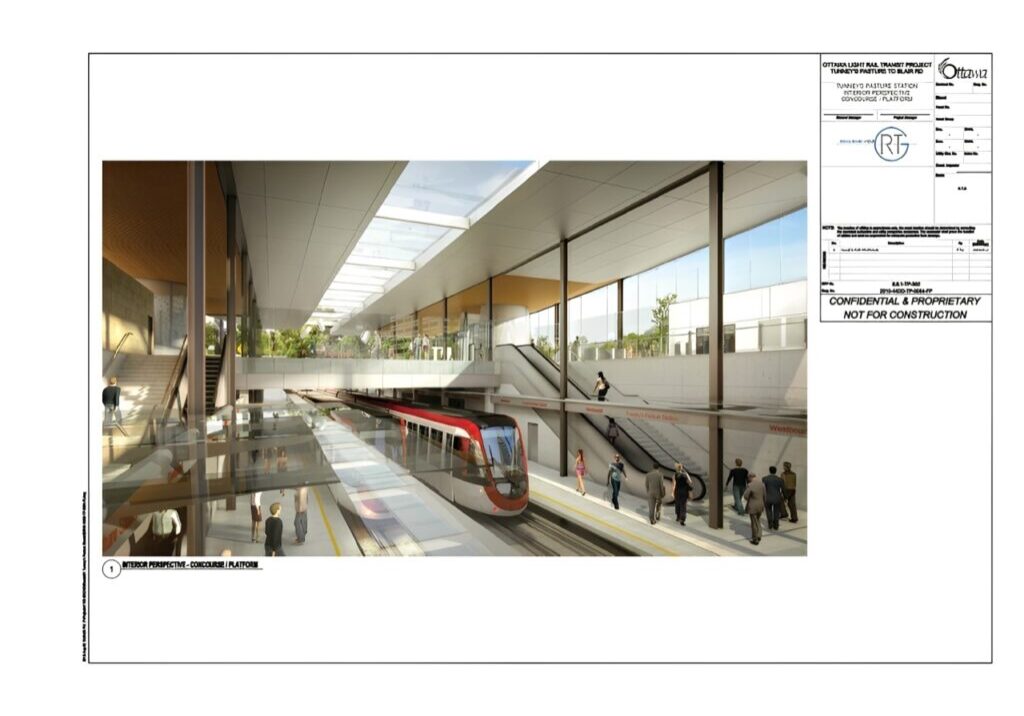 Modern train station interior with passengers